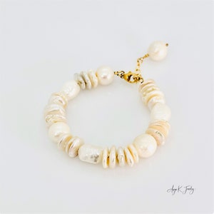 Bracelet de perles baroques, bracelet rempli d'or 14 carats de perles blanches naturelles, bijoux en perles, bijoux de pierre de naissance de juin, cadeau unique pour elle image 3