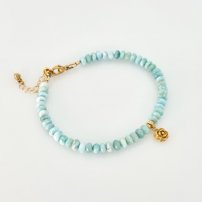 Bracelet en larimar bleu, bracelet à breloques larimar naturel dominicain en or vermeil, bracelet en perles de larimar AAA , bijoux de mariée, bijoux de plage image 7