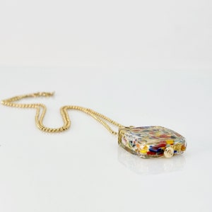 Pendentif Klimt en verre de Murano, collier carré en verre vénitien multicolore rempli d'or 14 carats, bijoux tendance, bijoux d'été, cadeau pour maman image 8