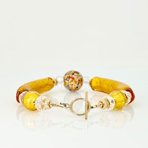 Klimt Murano Glass Bracelet, Venetian Murano Beaded Jewelry, Murano Glass 14KT Gold Filled Toggle Bracelet, One Of A Kind Jewelry Gifts image 8