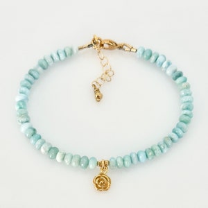 Bracelet en larimar bleu, bracelet à breloques larimar naturel dominicain en or vermeil, bracelet en perles de larimar AAA , bijoux de mariée, bijoux de plage image 5