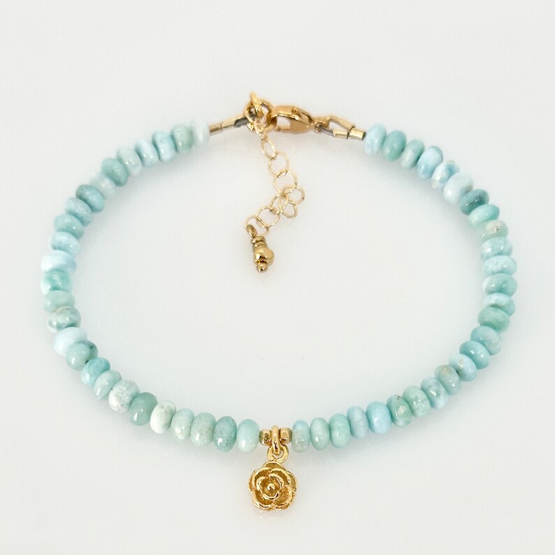 Blaues Larimar Armband, Natürliches Dominikanisches Larimar Gold Vermeil Bettelarmband, AAA Larimar Perlenarmband, Brautschmuck, Strand Schmuck Bild 5