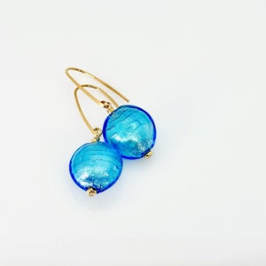 Murano Glas Ohrringe, Muranoglas Aqua Weiß Gold Folie Ohrringe, Murano Glas Gold Vermeil Ohrringe, Murano baumeln Ohrringe, einzigartiges Geschenk für Mama Bild 1