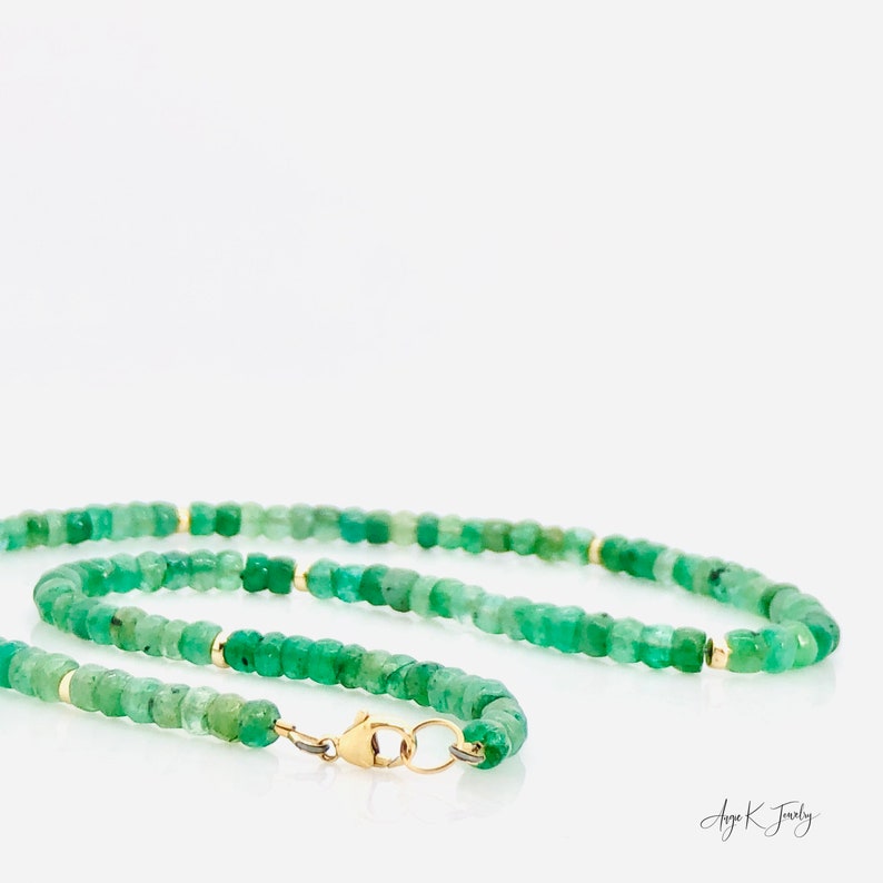 Smaragd Halskette, Natürlicher Smaragd 14KT Gold Filled Halskette, Perlen grüner Smaragd, Mai Birthstone Schmuck, Statement Halskette, Geschenk für sie Bild 5