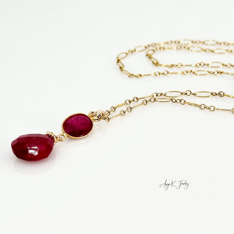 Ruby Necklace, Faceted Red Ruby 14KT Gold Filled Necklace, Gemstone Pendant Necklace, Elegant Jewelry, July Birthstone, Special Gift For Her image 7