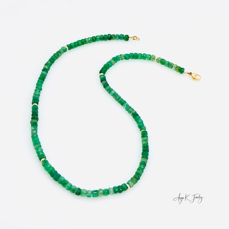 Smaragd Halskette, Natürlicher Smaragd 14KT Gold Filled Halskette, Perlen grüner Smaragd, Mai Birthstone Schmuck, Statement Halskette, Geschenk für sie Bild 3