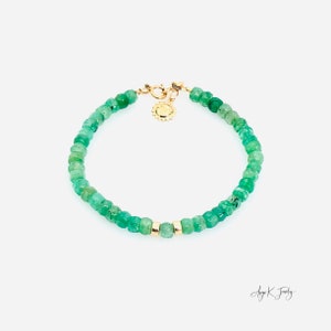Emerald Bracelet, Emerald 14KT Gold Filled Sun Charm Bracelet, May Birthstone Jewelry, Gemstone Beaded Bracelet, Unique Jewelry Gift for Her 画像 7