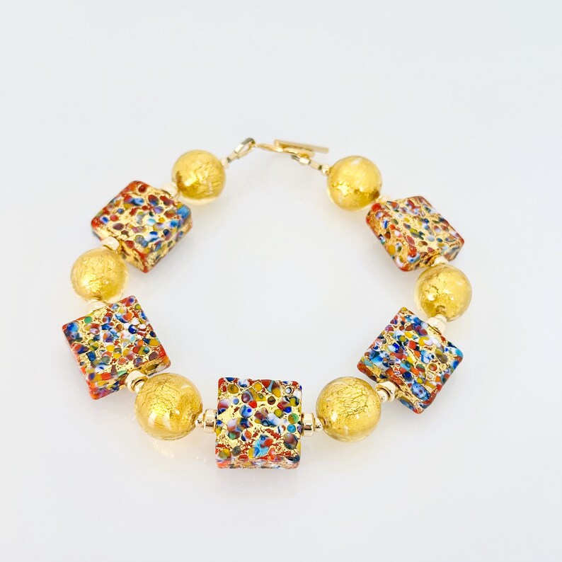 Klimt Murano Glass Bracelet, Venetian Murano Glass Jewelry, Colorful Murano 14KT Gold filled Toggle Bracelet, One Of A Kind Jewelry Gifts image 7