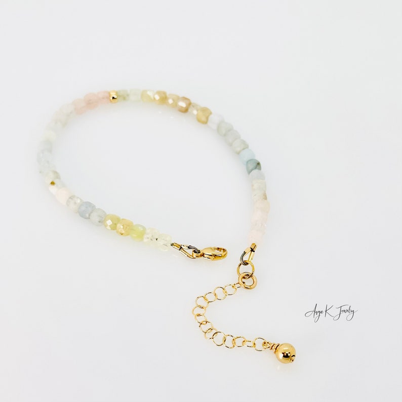 Faceted Aquamarine Bracelet, Multi Aquamarine 14KT Gold Filled Bracelet, Beaded Gemstone Bracelet, March Birthstone, Unique Gift For Mom image 7