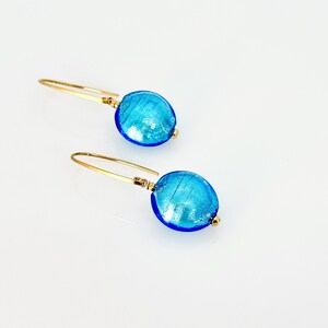 Boucles d'oreilles en verre de Murano aqua feuille d'or blanc, Boucles d'oreilles en verre de Murano or vermeil, Boucles d'oreilles pendantes Murano, Cadeau unique pour maman image 9