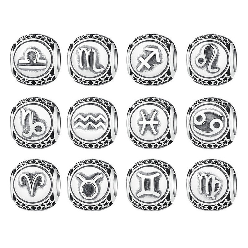 Twelve constellation European CZ Charm Beads Fit 925 Silver Necklace Bracelet