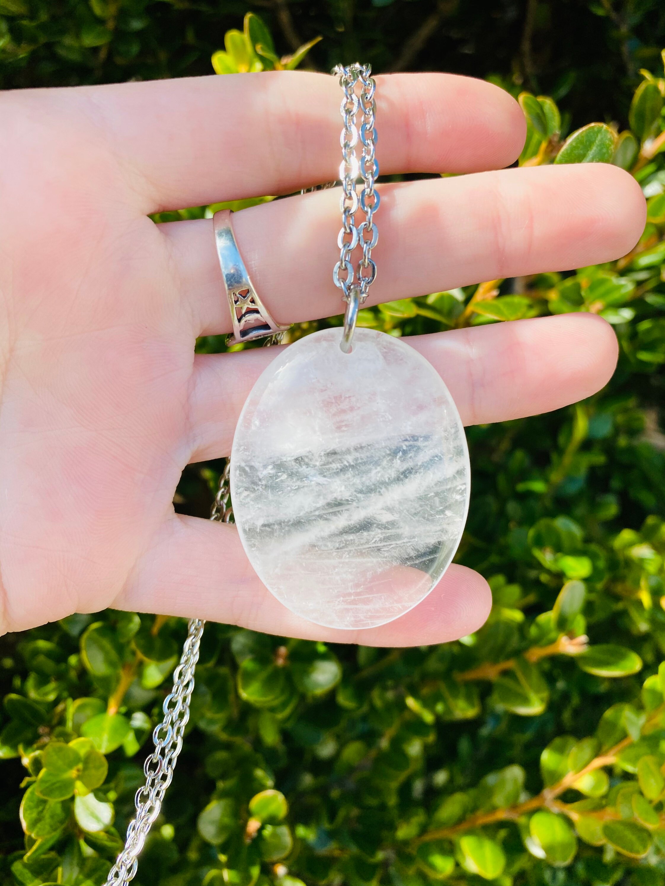 Quartz Worry Stone Necklace, Fidget Jewelry Anxiety, Clear Quartz Nec…