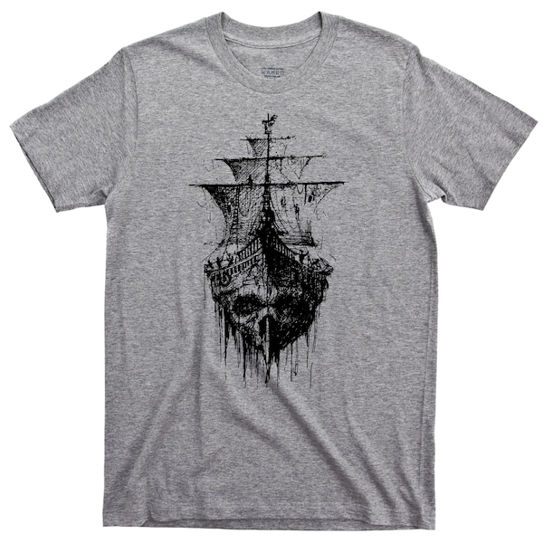 Pirate Skull Ghost Ship T Shirt - Skull & Crossbones Graphic TShirt