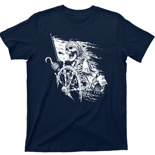 Skeleton Pirate Captain T Shirt - Pirate Swords Skull & Crossbones Graphic TShirt