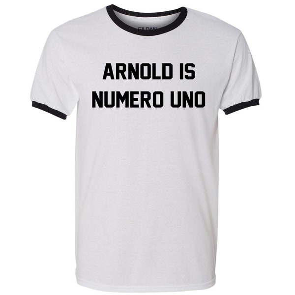 Arnold Is Numero Uno T Shirt - Pumping Iron Bodybuilding Graphic Ringer TShirt