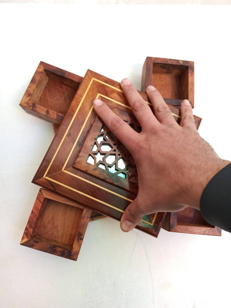 FAST Shipping** Secret box for small jewelry Earring organizer MOROCCO Thuya wood handmade wooden decoration wooden box