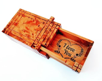 彫刻入りジュエリーボックス - Thuya Wood シークレットパズルボックス