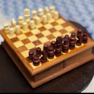 Wooden chess game - Wooden jewelry BOX - secret box for small jewelry - puzzle wooden box - system box - Thuya wood.handmade - MOROCCO