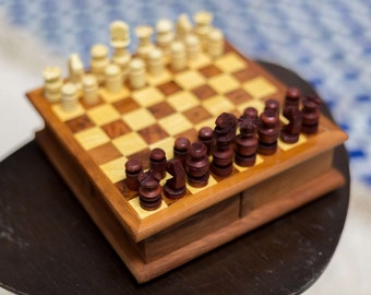 Wooden chess game - Wooden jewelry BOX - secret box for small jewelry - puzzle wooden box - system box - Thuya wood.handmade - MOROCCO