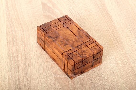 Thuya Wood Secret Box – Engraved Puzzle Lock Handmade