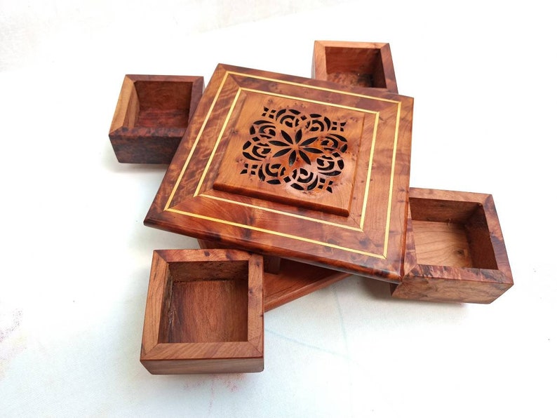 FAST Shipping** Secret box for small jewelry Earring organizer MOROCCO Thuya wood handmade wooden decoration wooden box
