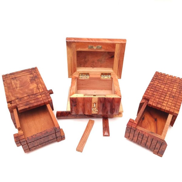 Lot de 3 puzzles boîtes à secrets en bois de thuya - Casse-tête, boîtes à secrets pour vos petits objets - boîte à bijoux - organiseur de boucles d'oreilles