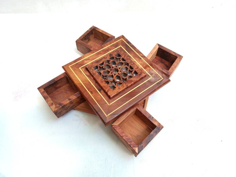 FAST Shipping** Secret box for small jewelry Earring organizer MOROCCO Thuya wood handmade wooden decoration wooden box