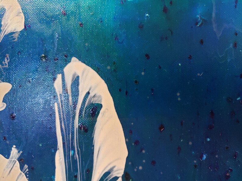 x 24 in 12 in teal and white. wrapped canvas pulled string floral in blue