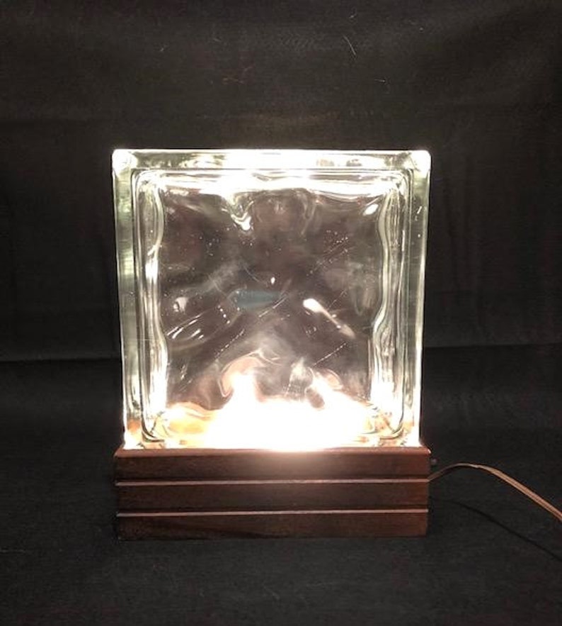 Vintage Mid-Century Modern Architectural Wavy Hollow Glass Block Table or Desk Lamp