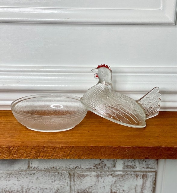 Vintage Glass Nesting Hen on a Nest Chicken in a Basket Etsy