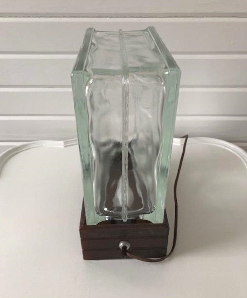 Vintage Mid-Century Modern Architectural Wavy Hollow Glass Block Table or Desk Lamp