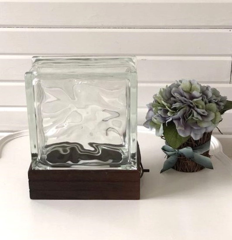 Vintage Mid-Century Modern Architectural Wavy Hollow Glass Block Table or Desk Lamp