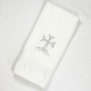 Newborn Baptism Towel with Armenian Cross Embroidery - Christening Baby Towel - Personalized Towel for Boy or Girl