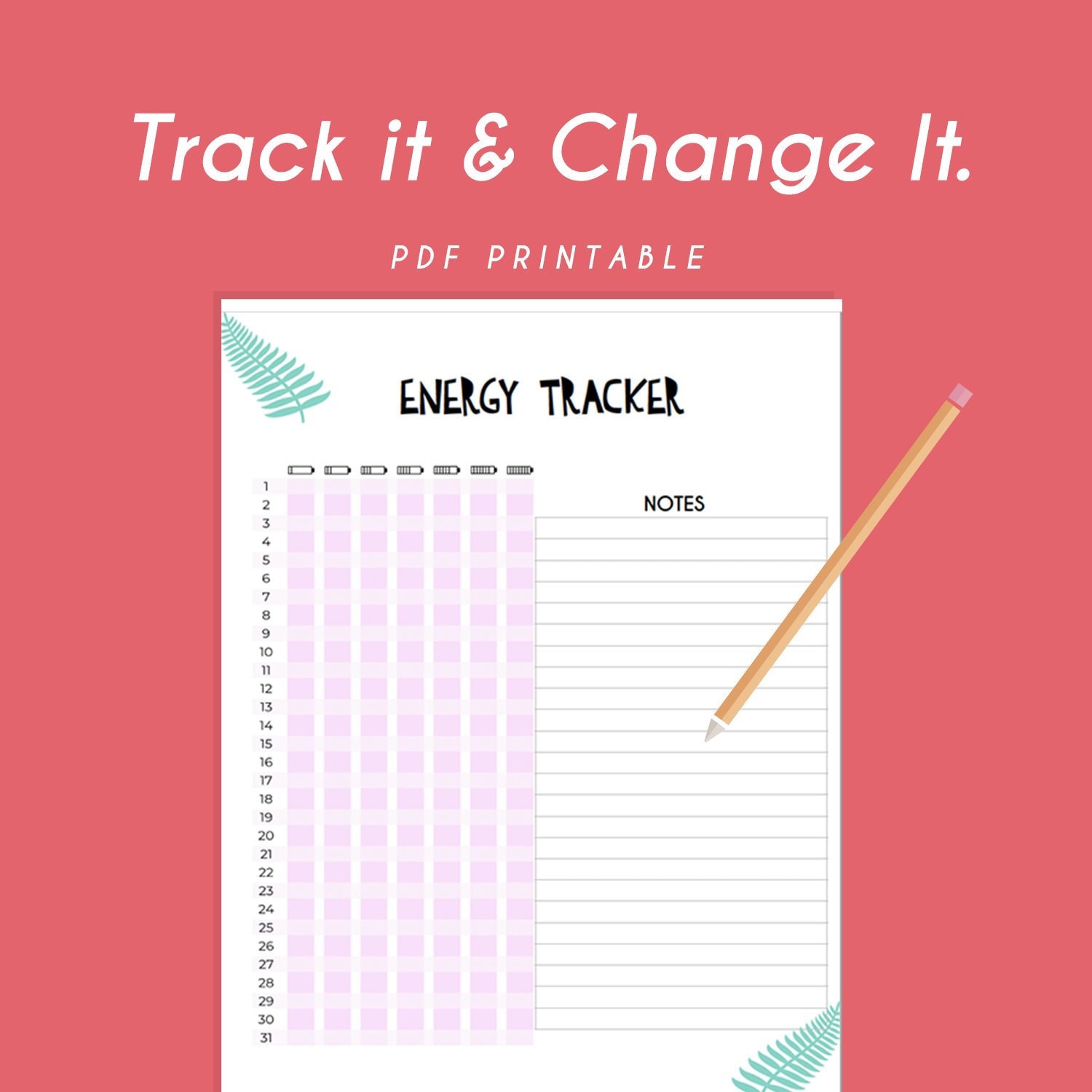 Energy Tracker Printable Print at Home Daily Energy Etsy