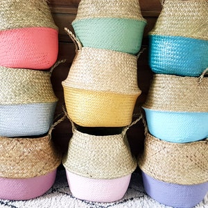 Hand Painted Seagrass Basket: Dipped Plant Pot Cover, Storage