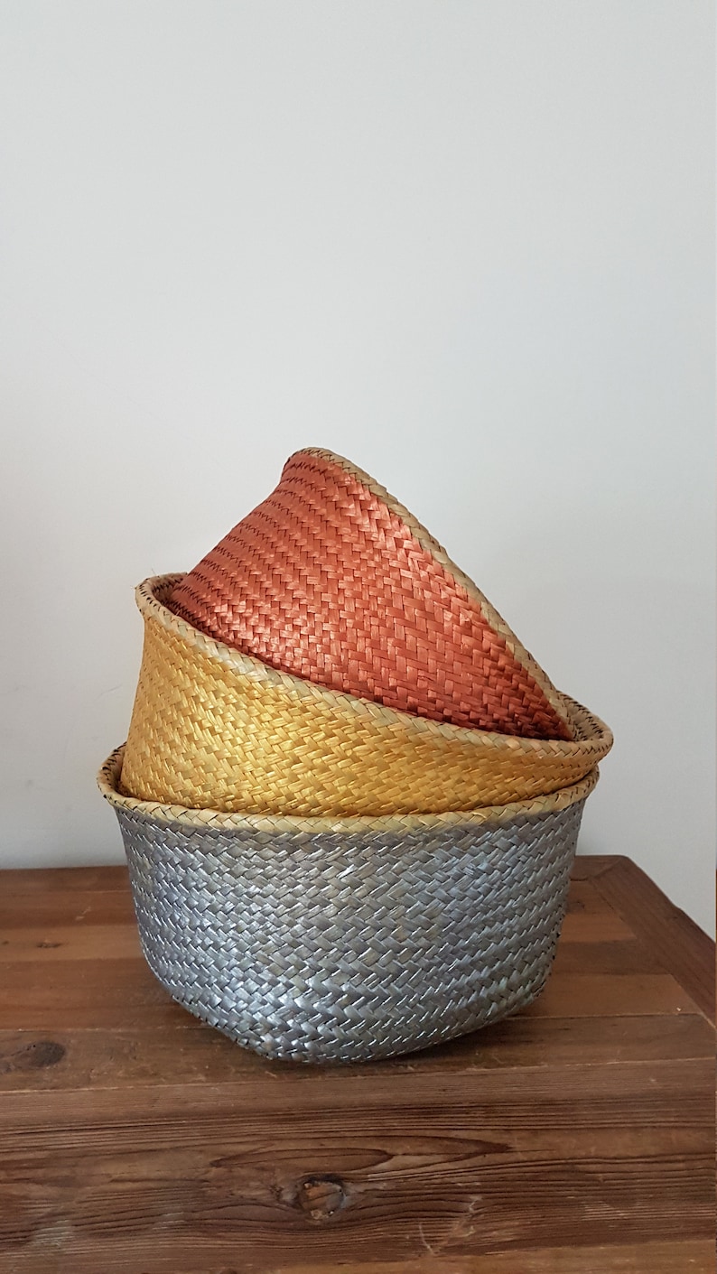 Rose Gold Seagrass Belly Plant Storage Basket Plant Basket Etsy