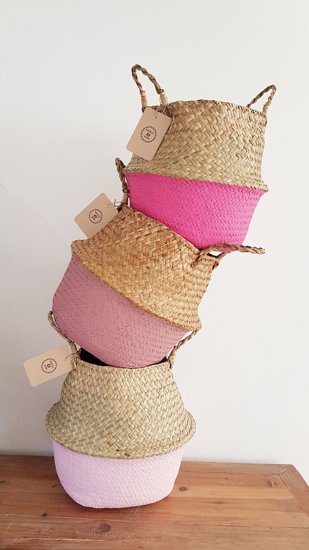 Pink Seagrass Storage Basket Pink Basket Pink Storage Etsy UK