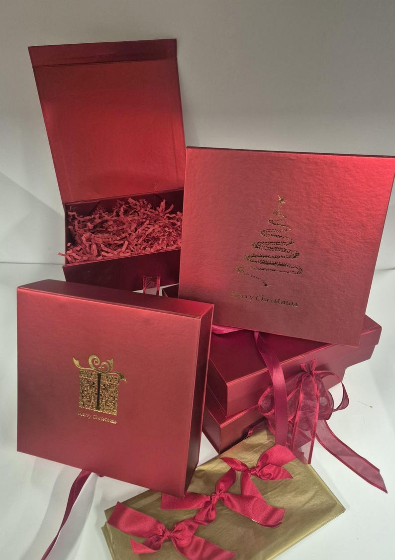 Pack of Christmas Gift Boxes With Tissue Paper and Ribbons Etsy UK
