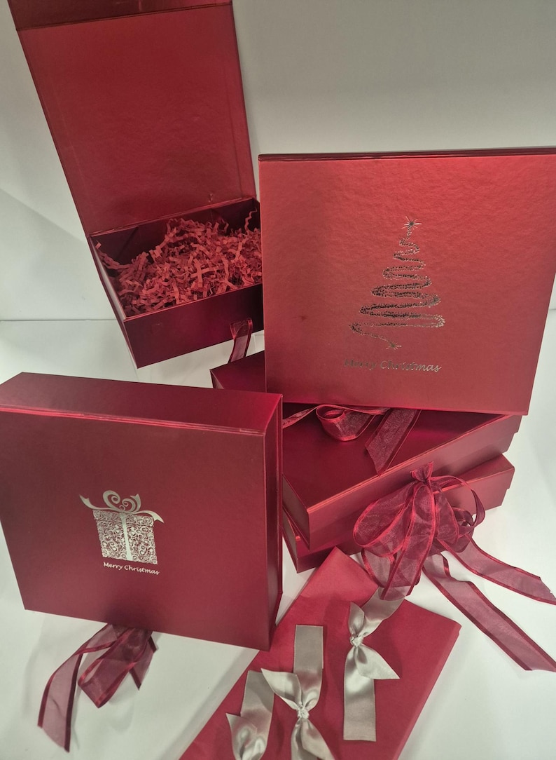 Pack of Christmas Gift Boxes With Tissue Paper and Ribbons Etsy UK