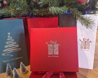 Luxury Magnetic Gift Box - Square with foiled Christmas Tree or Present | Luxury Magnetic Closure box | Xmas Box | With Ribbons