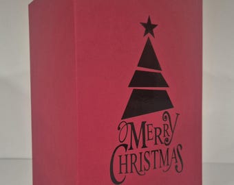 Rigid Gift Box with lift off Lid - printed with a lovely Merry Christmas modern tree on the lid.  Red gift box with black print to the lid.