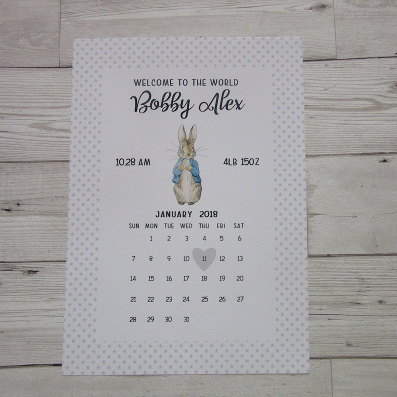 A4 Personalised Beatrix Potter New Baby Welcome To The World Keepsake