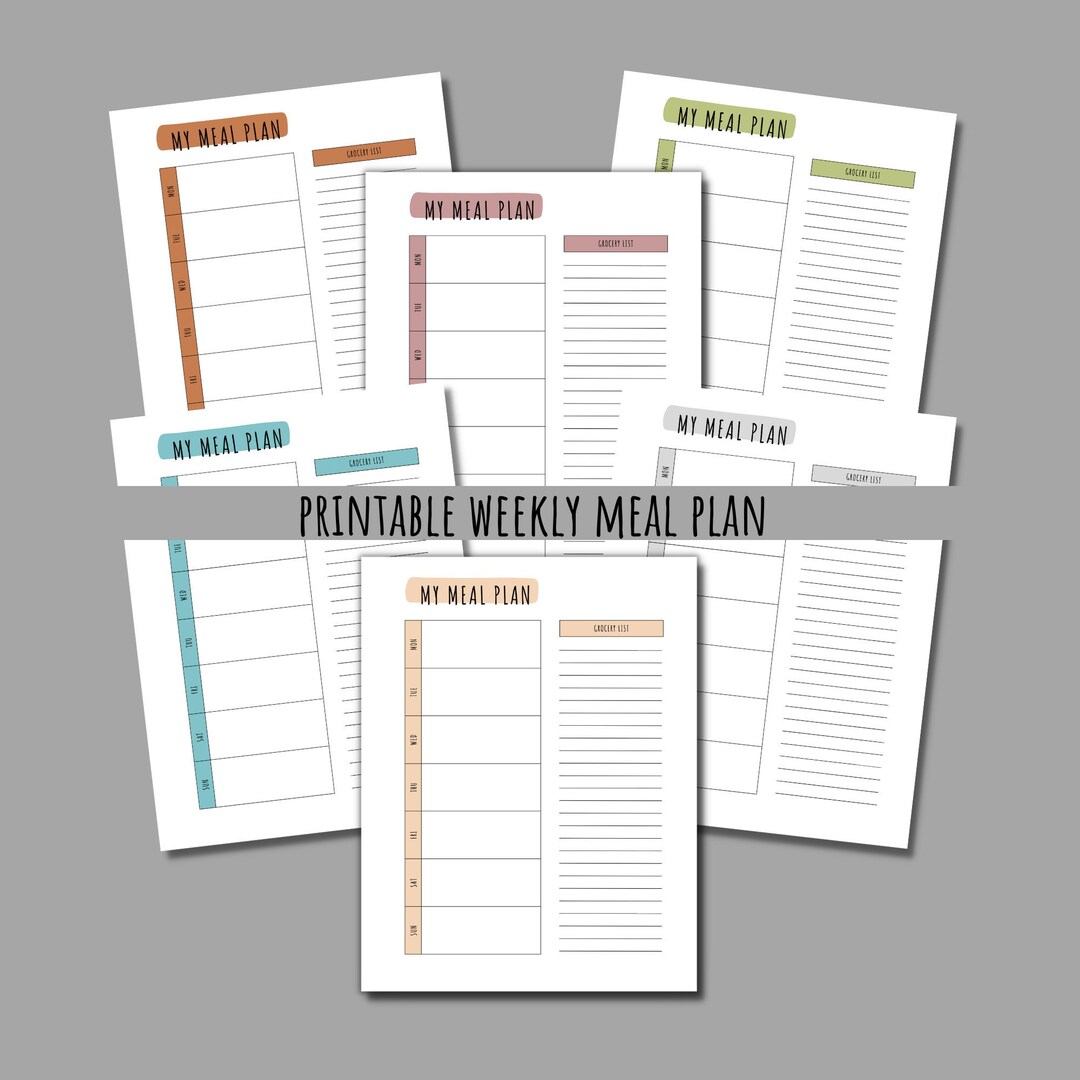 Printable Weekly Meal Planner - Download PDF - 6 Different Colors - Instant Download - Etsy
