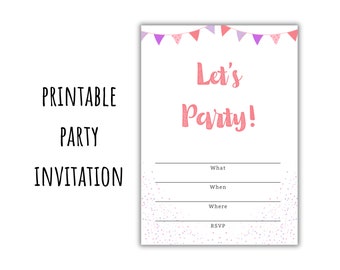 Lass uns feiern! Party-Einladung ausfüllen - Sofort-Download - PDF 5x7&quot; Kinder-Erwachsenen-Party