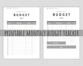 Monthly Budget Tracker Printable Download PDF - Etsy