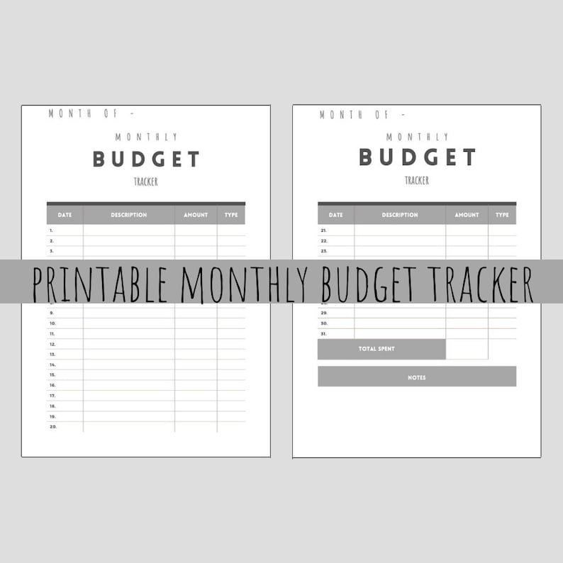 Budget Tracker Monthly Printable