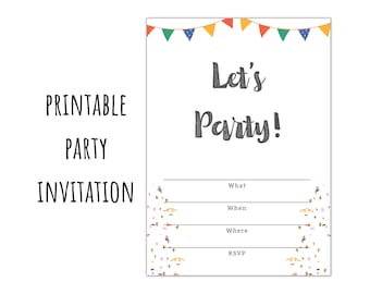 Lass uns feiern! Party-Einladung ausfüllen - Sofort-Download - PDF 5x7&quot; Kinder-Erwachsenen-Party
