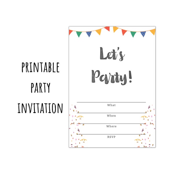 Let's Party! Fill In The Blank Party Invitation - Instant Download - PDF 5x7" Kids Adult Party