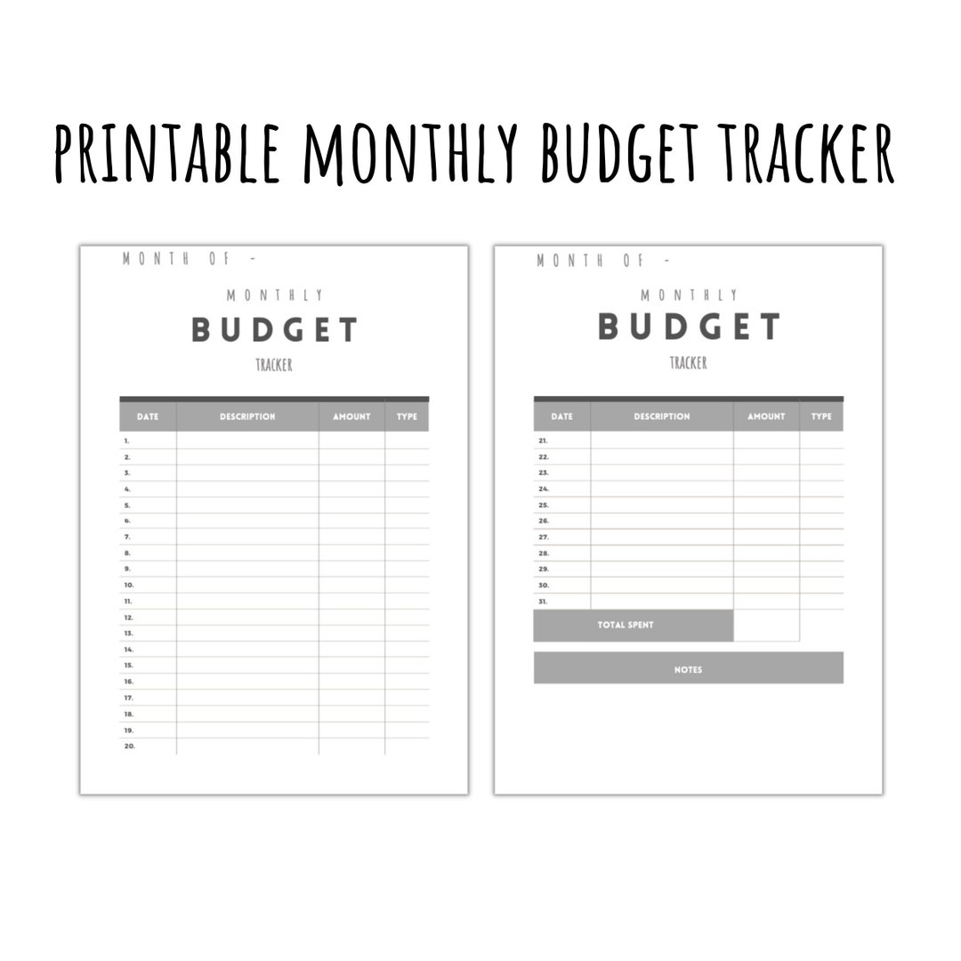 Monthly Budget Tracker - Printable - Download PDF - Etsy