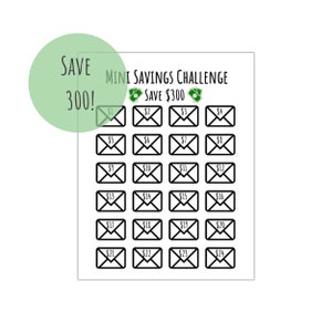 Mini Low Budget Envelope Savings Challenge Black White - Printable - Download PDF